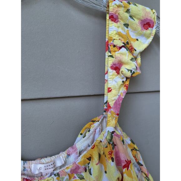 LC Floral Tiered Ruffle Sleeveless Tank Midi Dress Rayon-Linen XL Cottage Summer - Picture 10 of 11